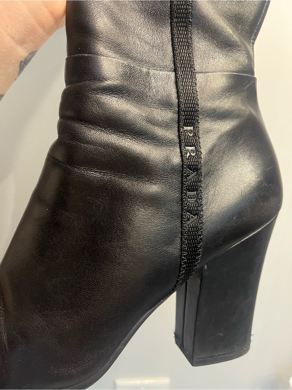 Prada Black Leather High Heel Ankle Boots